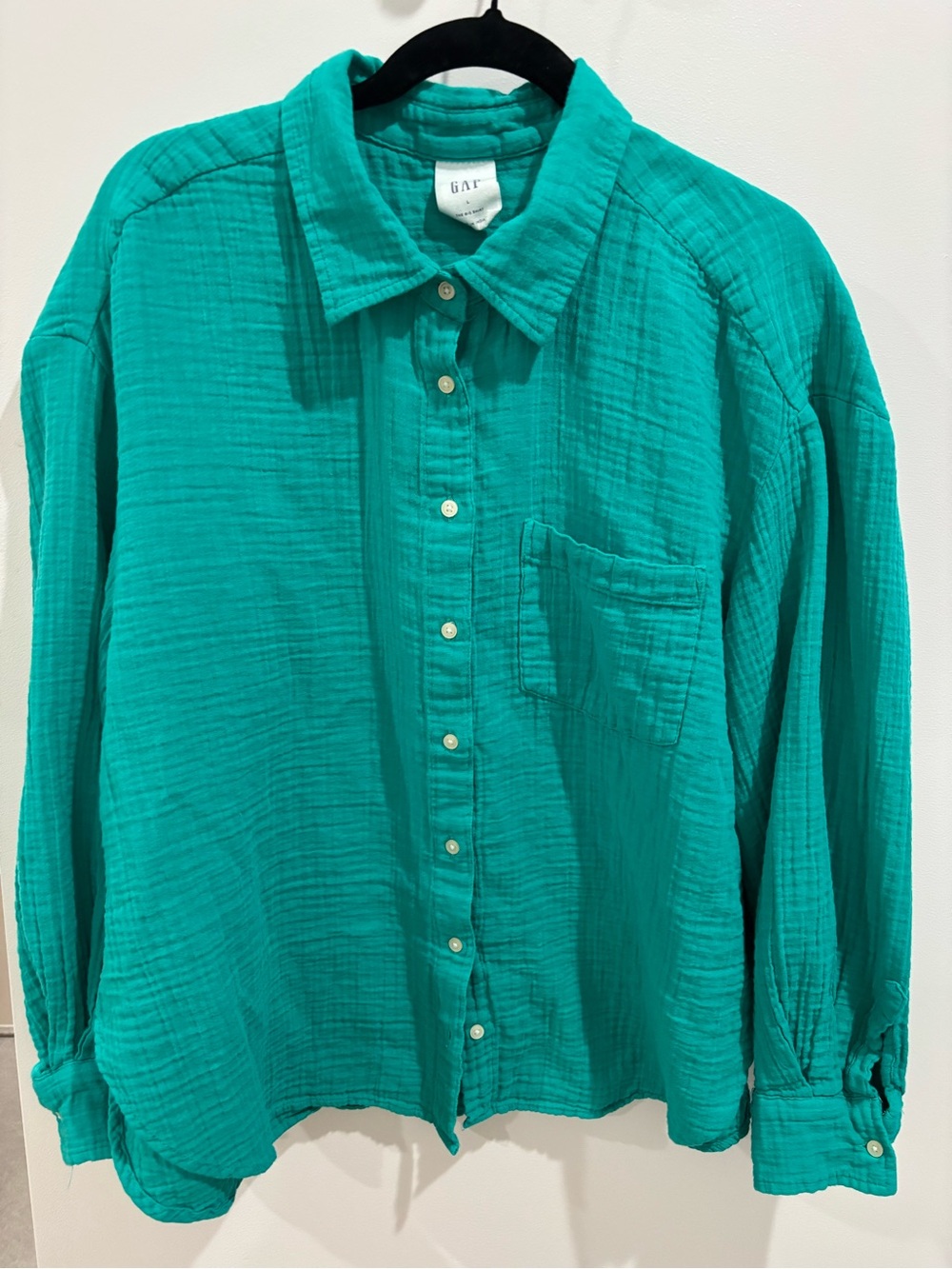 GAP Women's Teal Button-Up Cotton Gauze Blouse